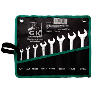 GK TOOLS Sada plochých klíčů, chrom | 6-22 mm, 8 dílů, textilní obal - 1