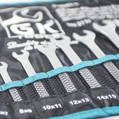 GK TOOLS Sada plochých klíčů, matné 12 dílů | 6-32 mm, textilní obal - 4