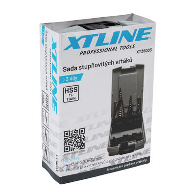 XTLINE Sada stupňovitých vrtáků HSS TiN-TiAIN 3 díly | 4-32 mm, plastový obal - 4
